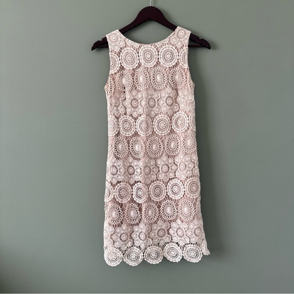 Eliza J Ivory Crochet Lace with Nude Underlay Sleeveless Petite Sheath Dress 2P - Picture 1 of 12